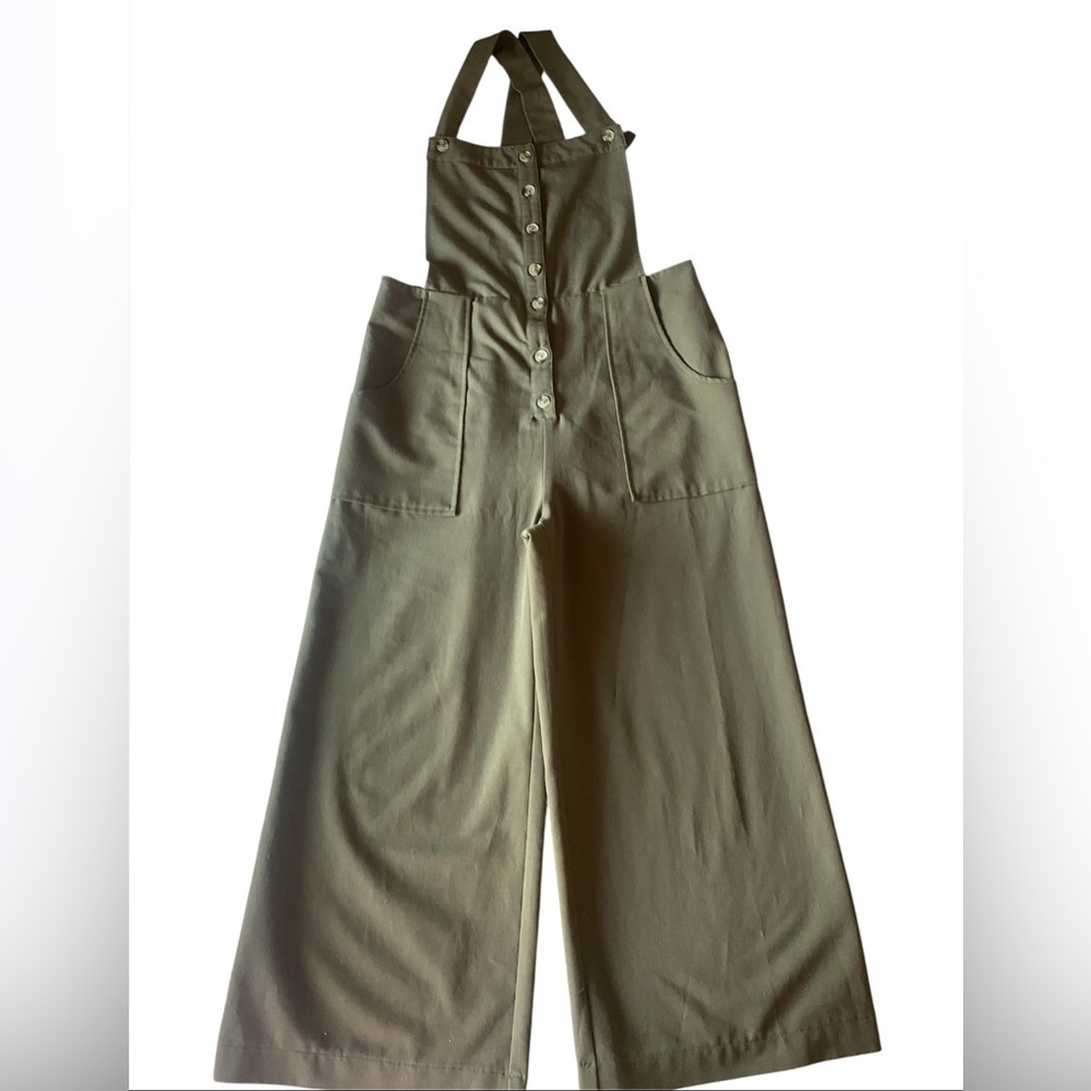 Elegant olive green wide leg Khaki Jumpsuit